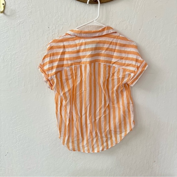 LOLA RIVER Orange White Striped Resort Casual Button Up Short Sleeve XS - Picture 6 of 8